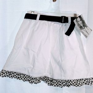 White Shorts with Black and White Plaid Ruffles